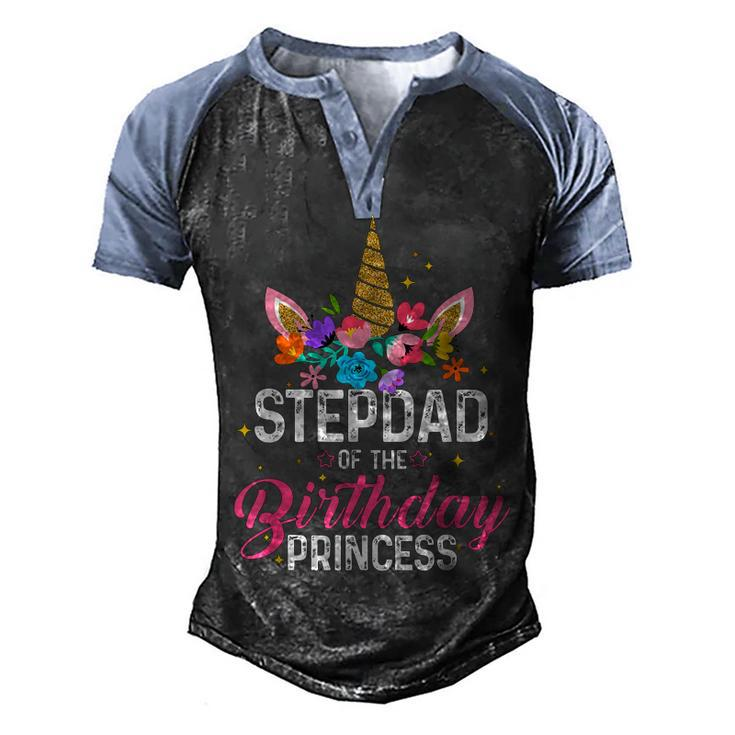 Stepdad Of The Birthday Princess Funny Unicorn Birthday  Men's Henley Shirt Raglan Sleeve 3D Print T-shirt