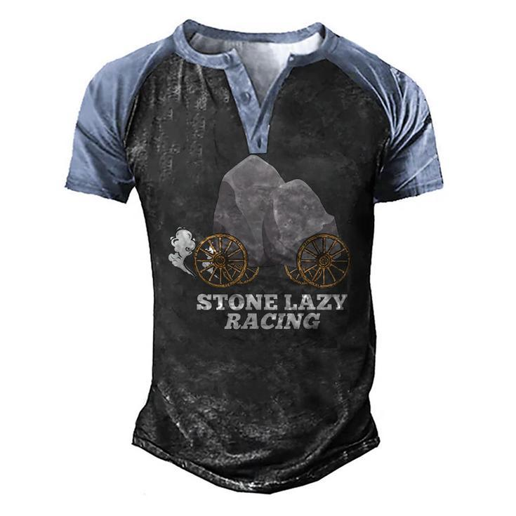 Stone Lazy Racing Rocks On Wooden Wheels Men's Henley Raglan T-Shirt