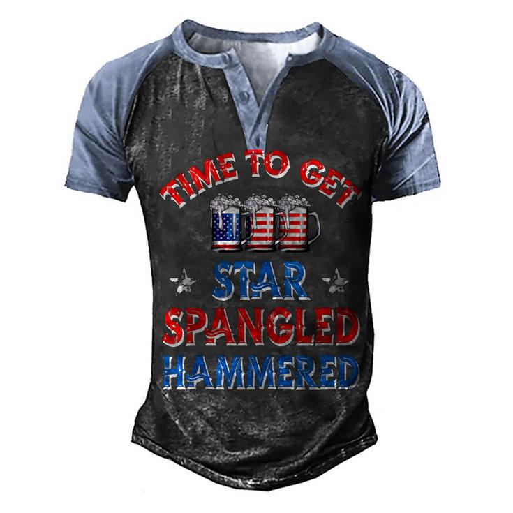 Time To Get Star Spangled Hammered 4Th Of July Beer Western  Men's Henley Shirt Raglan Sleeve 3D Print T-shirt