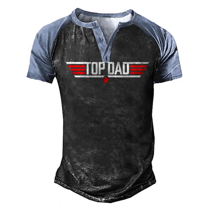 Top Dad 80S Father Air Humor Movie Gun Fathers Day Men's Henley Raglan T-Shirt