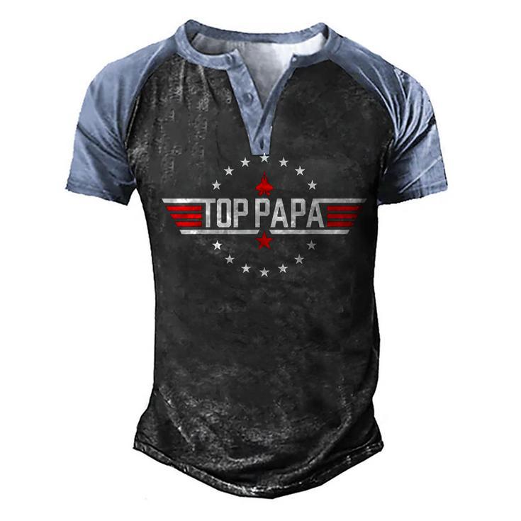 Top Papa Birthday Gun Jet Fathers Day Funny 80S Father Air  Men's Henley Shirt Raglan Sleeve 3D Print T-shirt