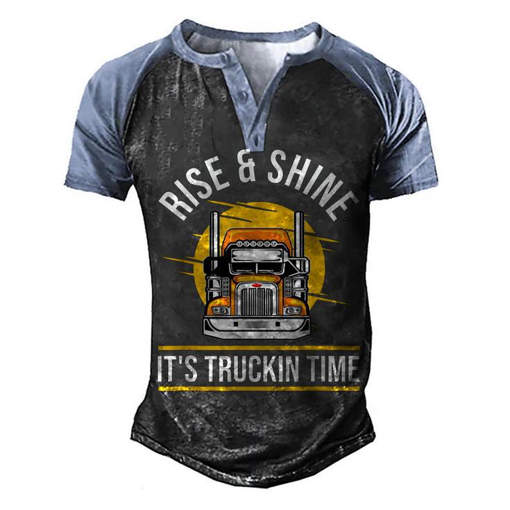 Trucker - 18 Wheeler Freighter Truck Driver  Men's Henley Shirt Raglan Sleeve 3D Print T-shirt