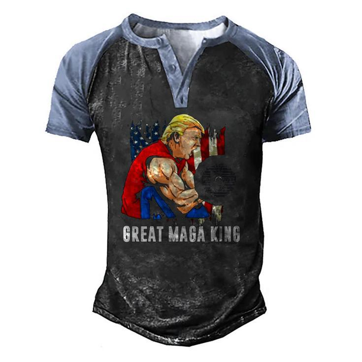Trump Muscle Old The Great Maga King Ultra Maga Patriotic Flag Us Men's Henley Raglan T-Shirt