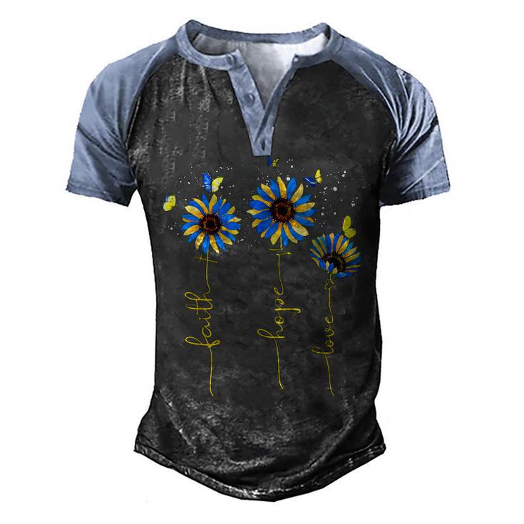 Ukraine Flag Sunflower Vintage Faith Cross Hope Love  Men's Henley Shirt Raglan Sleeve 3D Print T-shirt