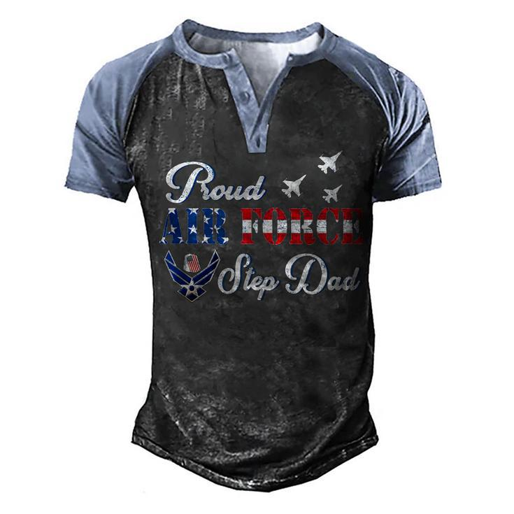 Us Flag Proud Air Force Step Dad Fathers Day 4Th Of July  Men's Henley Shirt Raglan Sleeve 3D Print T-shirt