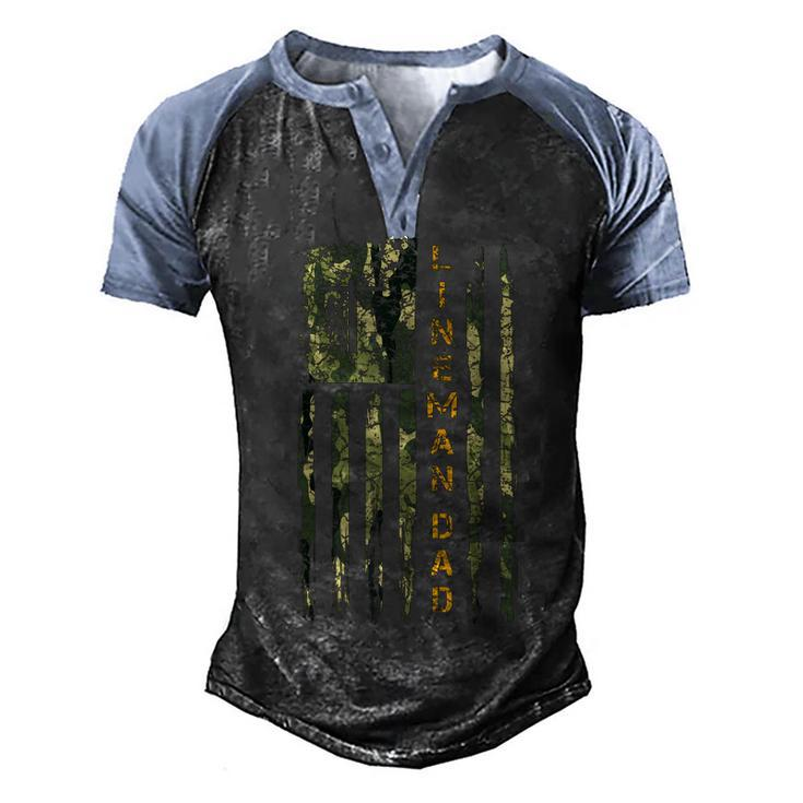 Usa Camo Flag Proud Electric Cable Lineman Dad Silhouette  Men's Henley Shirt Raglan Sleeve 3D Print T-shirt