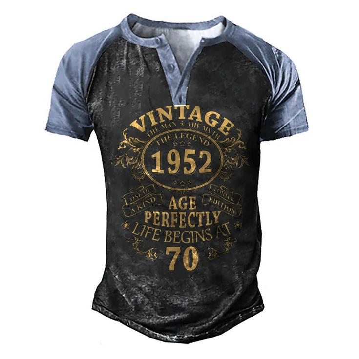 Vintage 1952 The Man Myth Legend 70 Year Old Birthday Gifts  Men's Henley Shirt Raglan Sleeve 3D Print T-shirt