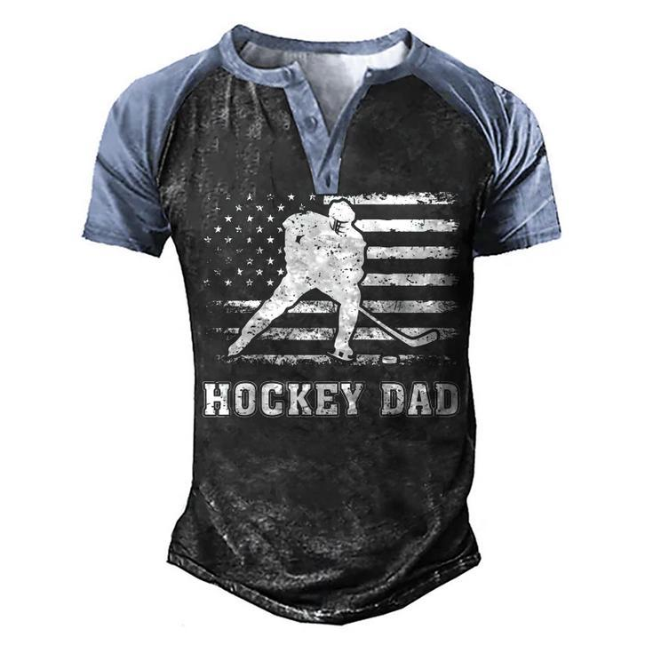 Vintage Hockey Dad American Flag Hockey 4Th Of July  Men's Henley Shirt Raglan Sleeve 3D Print T-shirt