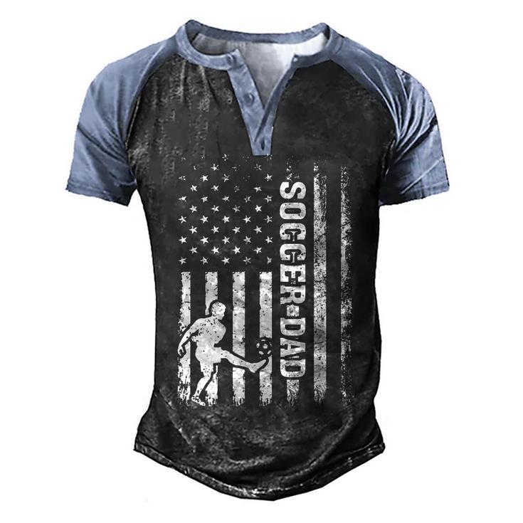 Vintage Soccer Lover American Flag Soccer Dad 4Th Of July   Men's Henley Shirt Raglan Sleeve 3D Print T-shirt