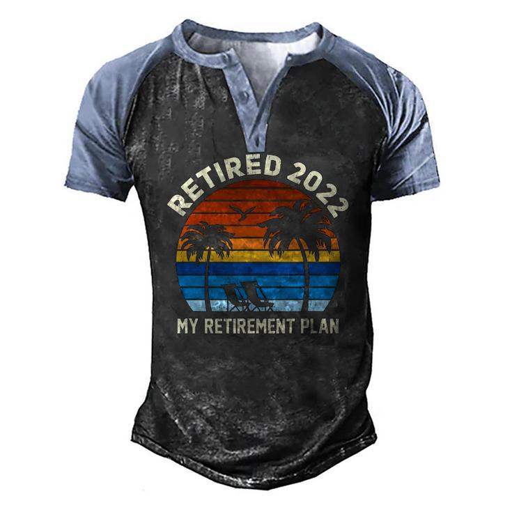 Vintage Sun Island Retirement Plan 2022 Graphic Men's Henley Raglan T-Shirt