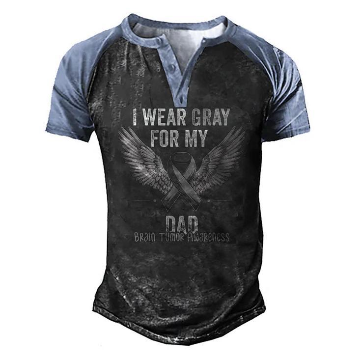 I Wear Gray For My Dad Brain Tumor Cancer Awareness Ribbon Men's Henley Raglan T-Shirt