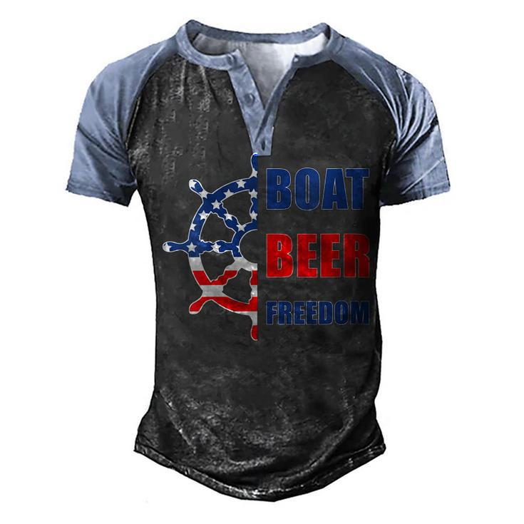 Womens Boat Beer Freedom Nautical Boating 4Th Of July Boaters  Men's Henley Shirt Raglan Sleeve 3D Print T-shirt