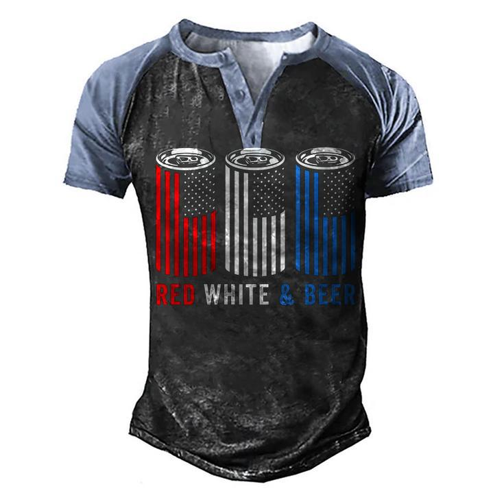 Womens Red White & Beer 4Th Of July Wine Red White Blue Beer  Men's Henley Shirt Raglan Sleeve 3D Print T-shirt