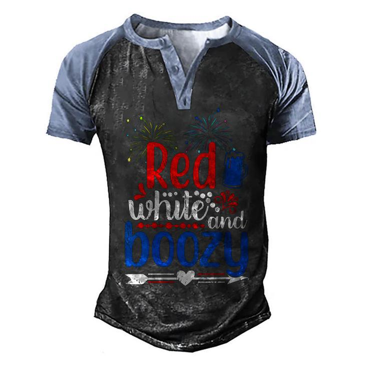 Womens Red White And Boozy Alcohol Booze 4Th Of July Beer Party  Men's Henley Shirt Raglan Sleeve 3D Print T-shirt