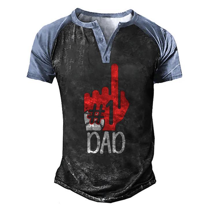 Mens 1 Dad Baseball Player Vintage Baseball Daddy Men's Henley Raglan T-Shirt