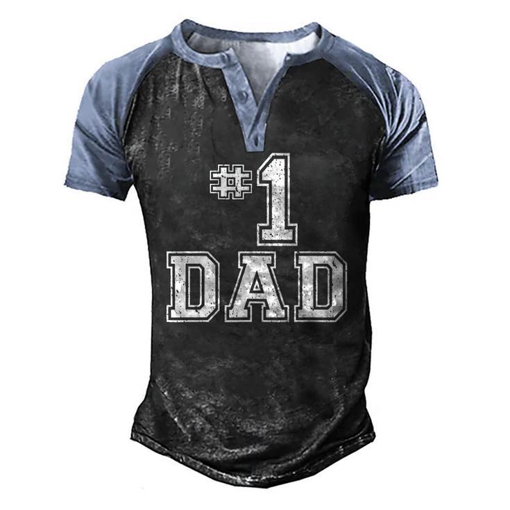 1 Dad Number One Daddy Fathers Day Vintage Style Men's Henley Raglan T-Shirt
