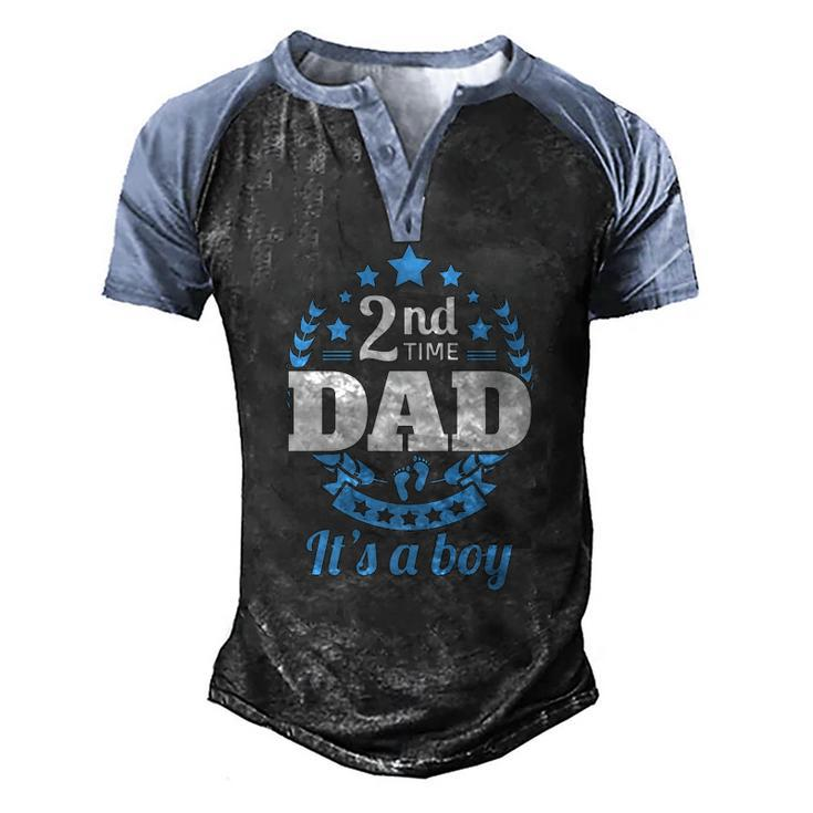 2Nd Time Dad Its A Boy Dad Again Second Baby Announce Men's Henley Raglan T-Shirt