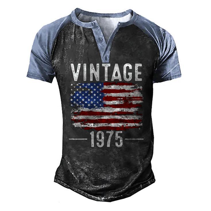 47Th Birthday Usa Flag Vintage American Flag 1975 Birthday Men's Henley Raglan T-Shirt