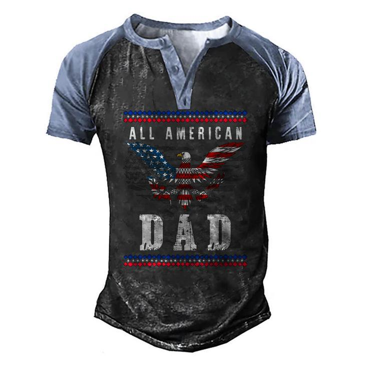 4Th Of July American Flag Dad Men's Henley Raglan T-Shirt