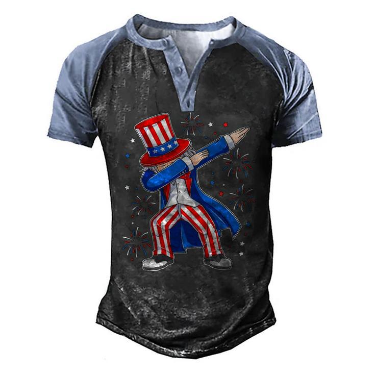 4Th Of July Dabbing Uncle Sam Costume Patriotic Men's Henley Raglan T-Shirt