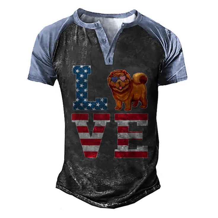 4Th Of July Decor Patriotic Love Chow Chow Dog American Flag Men's Henley Raglan T-Shirt