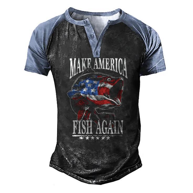 4Th Of July Fishing Make America Fish Again Usa Fisherman Men's Henley Raglan T-Shirt