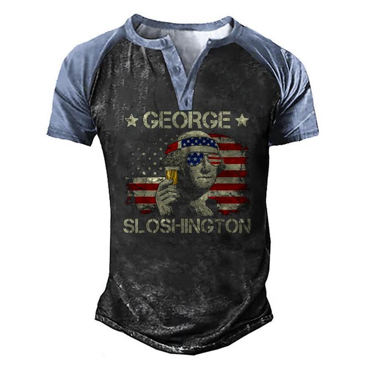4Th Of July Merica George Sloshington Beer Drinking Usa Flag Men's Henley Raglan T-Shirt