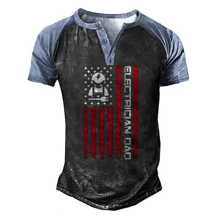 Mens 4Th Of July Us Flag Electrician Dad For Fathers Day Men's Henley Raglan T-Shirt