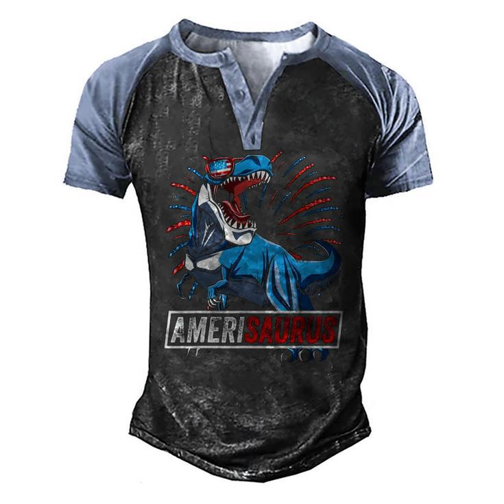 4Th Of Julyrex Boys Kids Men Amerisaurus Dinosaur Men's Henley Raglan T-Shirt