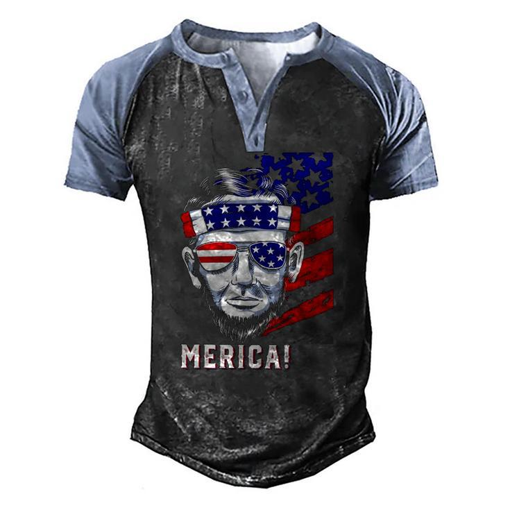 Abraham Lincoln 4Th Of July Merica Men Women American Flag Men's Henley Raglan T-Shirt