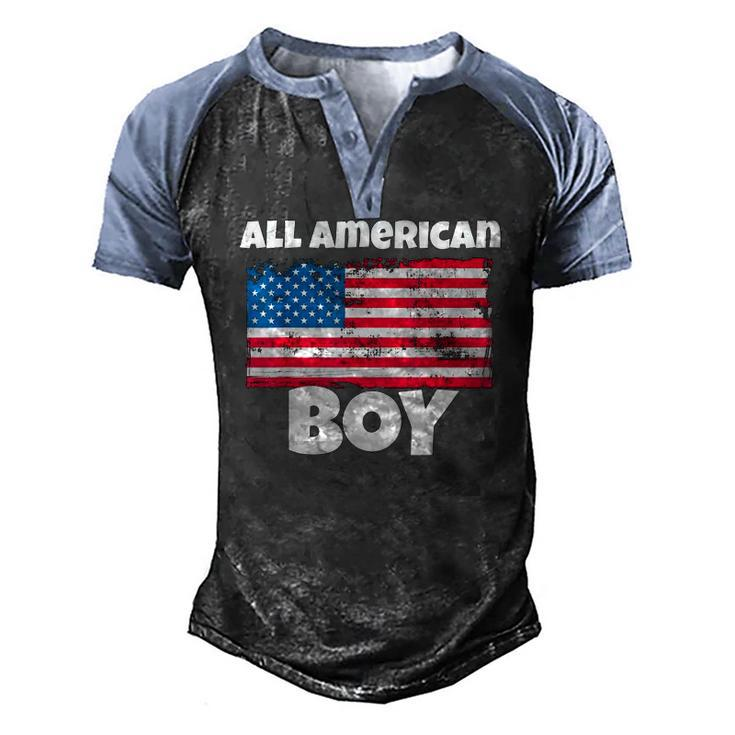 All American Boy Usa Flag Distressed 4Th Of July Men's Henley Raglan T-Shirt