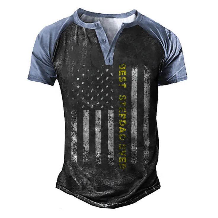 American Flag Best Stepdad Ever Fathers Day Step Dad Daddy Men's Henley Shirt Raglan Sleeve 3D Print T-shirt