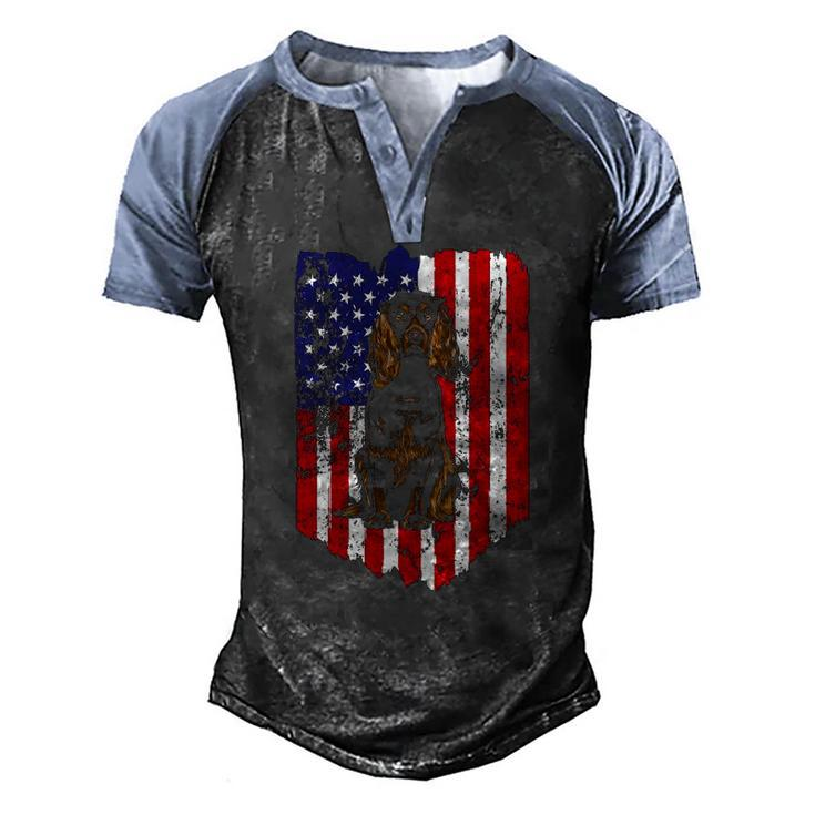 American Flag Boykin Spaniel 4Th Of July Usa Men's Henley Raglan T-Shirt