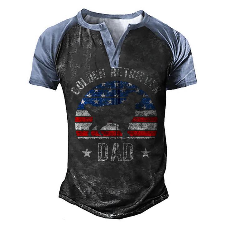 American Flag Golden Retriever Dad 4Th Of July Fathers Day Zip Men's Henley Shirt Raglan Sleeve 3D Print T-shirt