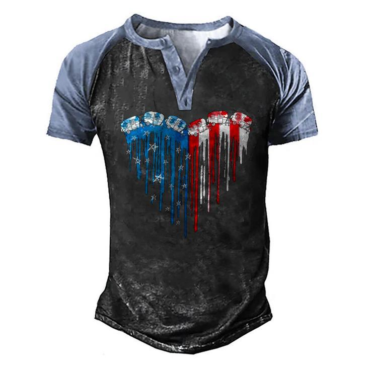 American Flag Heart 4Th Of July Patriotic Men's Henley Raglan T-Shirt
