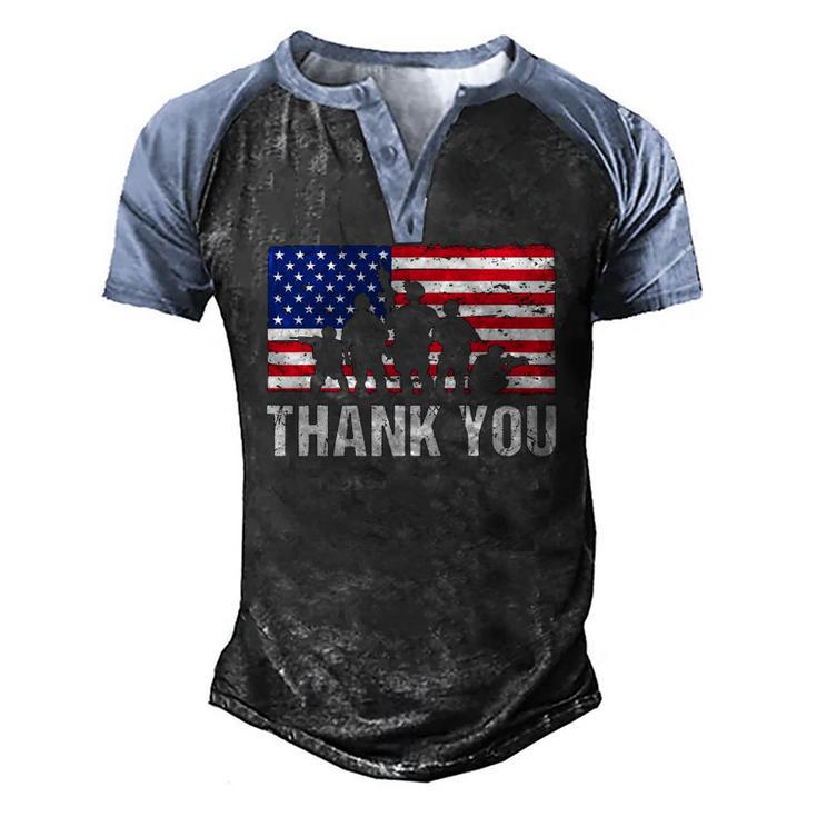 American Flag Soldiers Usa Thank You Veterans Proud Veteran Men's Henley Raglan T-Shirt