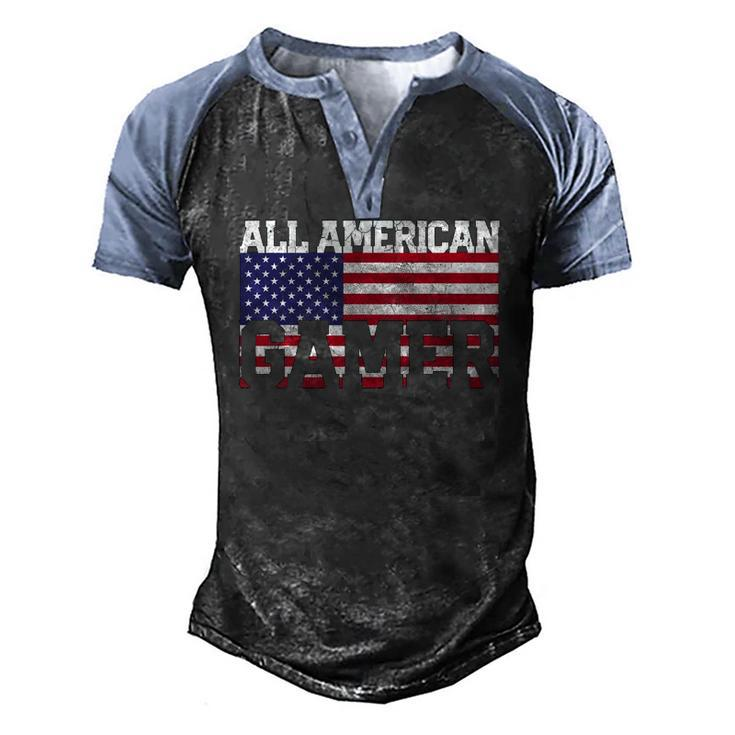 All American Flag Video Gamer July 4Th Boys Kids Men Men's Henley Raglan T-Shirt