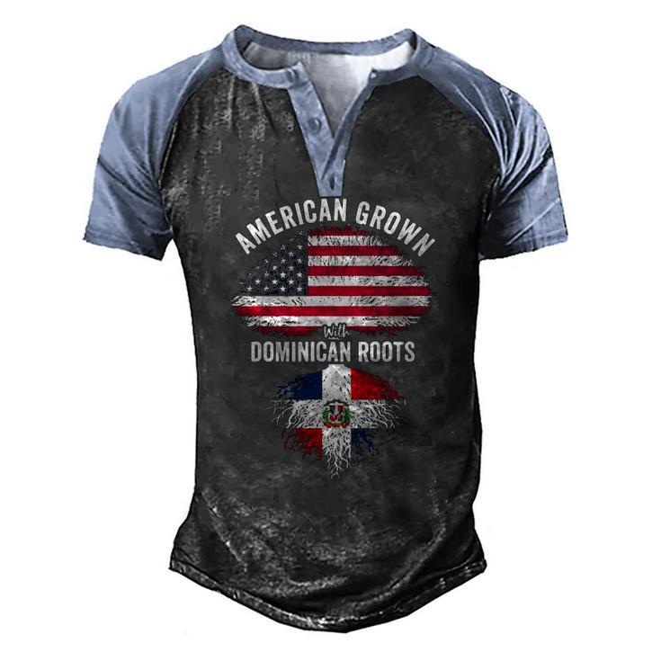 American Grown With Dominican Roots Usa Dominican Flag Men's Henley Raglan T-Shirt