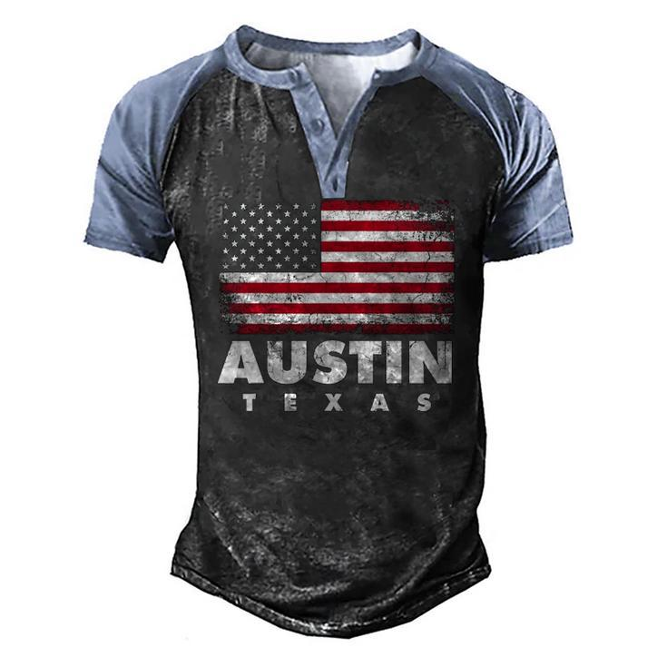 Austin Texas 4Th Of July American Flag Usa America Patriotic Men's Henley Raglan T-Shirt