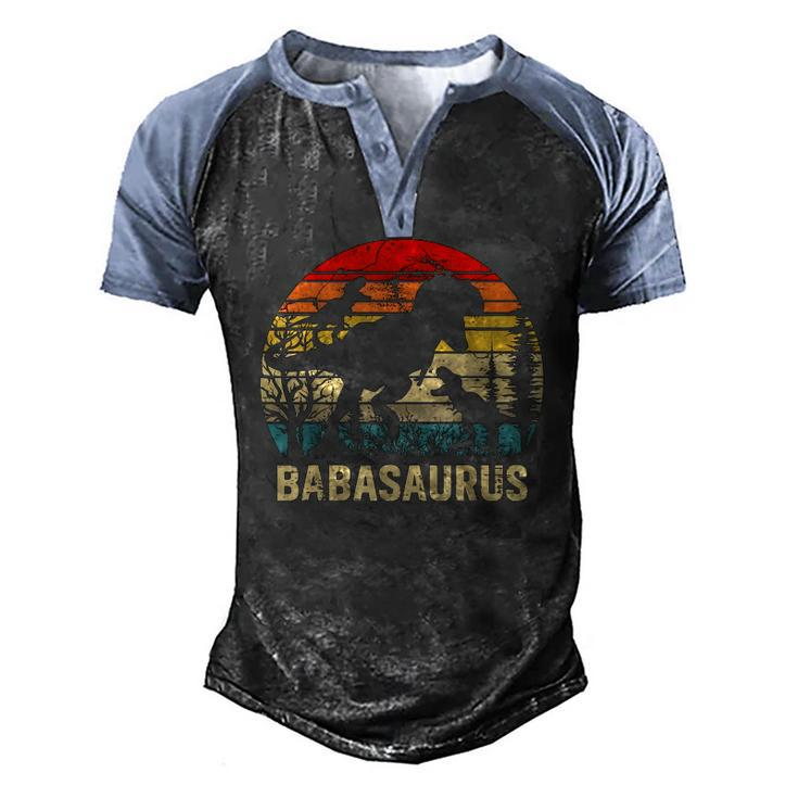 Baba Dinosaur Babasaurus 2 Two Kids Xmas Christmas Men's Henley Raglan T-Shirt