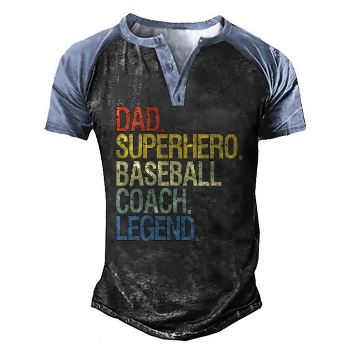 Baseball Coach Dad Superhero Legend Men's Henley Raglan T-Shirt