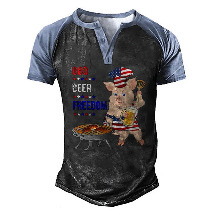 Bbq Beer Freedom Pig American Flag Men's Henley Raglan T-Shirt