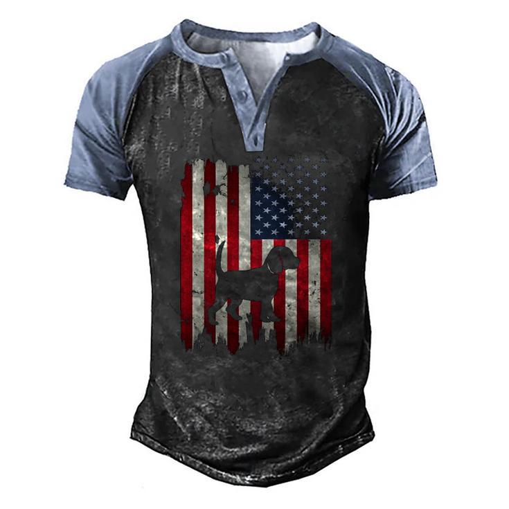 Beagle Dog Usa American Flag 4Th Of July Patriotic Men's Henley Raglan T-Shirt