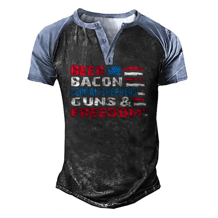 Beer Bacon German Shepherd Guns & Freedom Tee July Men's Henley Raglan T-Shirt