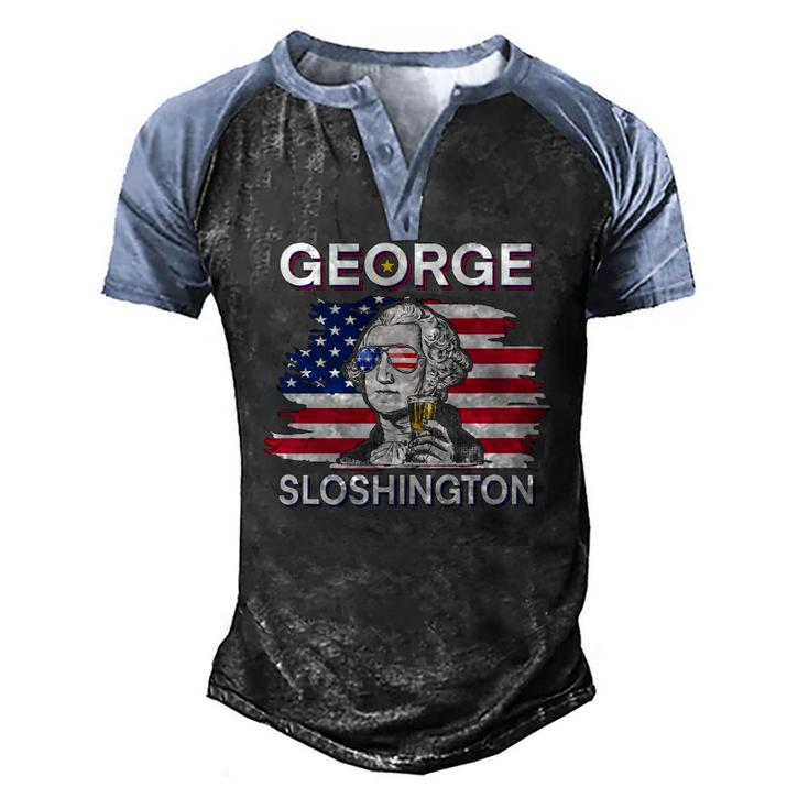 Beer George Sloshington American Flag 4Th Of July Men's Henley Raglan T-Shirt