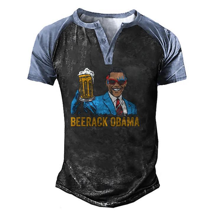 Beerack Obama Drinking Beer 4Th Of July Men's Henley Raglan T-Shirt