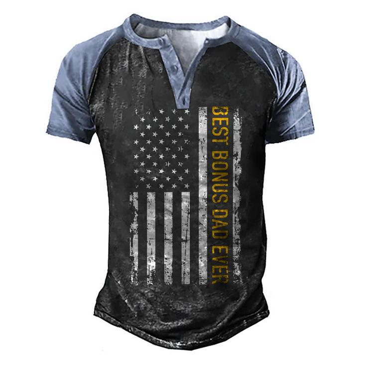 Best Bonus Dad Ever With Us American Flag Men's Henley Shirt Raglan Sleeve 3D Print T-shirt