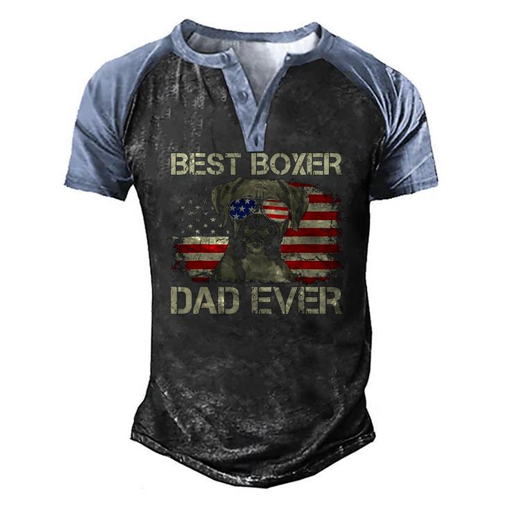 Best Boxer Dad Everdog Lover American Flag Men's Henley Raglan T-Shirt