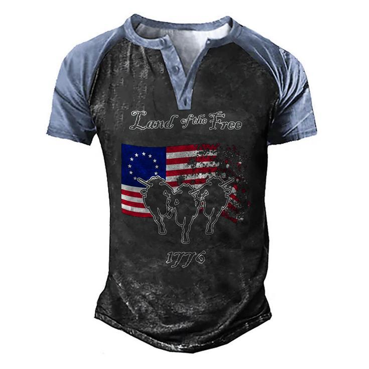 Betsy Ross Flag Land Of The Free Women Men Patriotic Men's Henley Raglan T-Shirt
