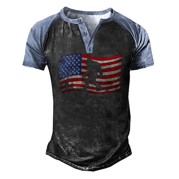 Bigfoot American Flag Sasquatch 4Th July Men's Henley Raglan T-Shirt